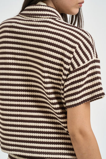 Polo donna a righe moro e panna - 4