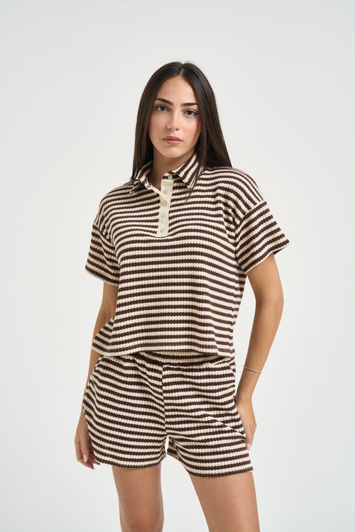Polo donna a righe moro e panna