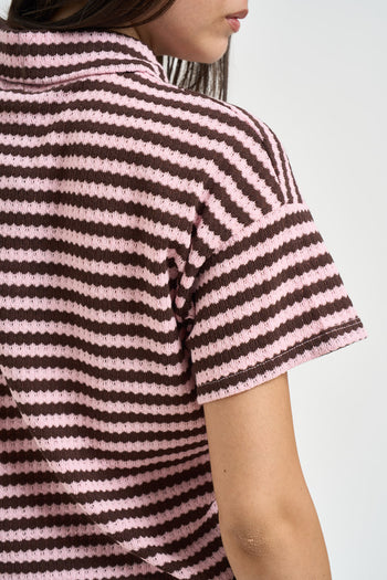 Polo donna a righe marrone e rosa - 5
