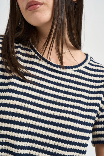 T-shirt donna a righe blu e panna - 3