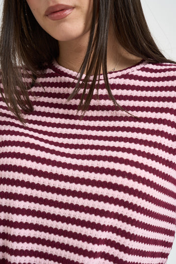 T-shirt donna a righe rosa e bordeaux - 3
