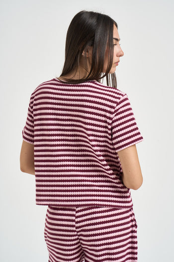 T-shirt donna a righe rosa e bordeaux - 4