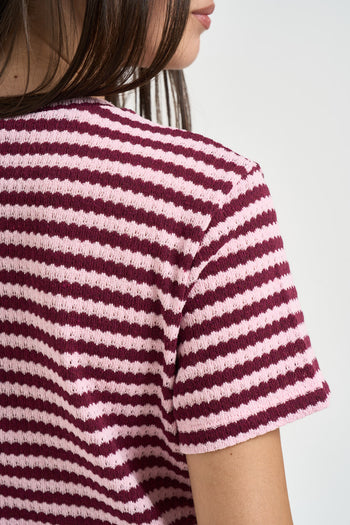 T-shirt donna a righe rosa e bordeaux - 5