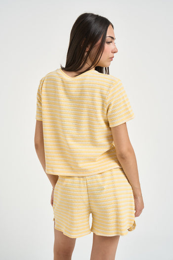 T-shirt donna a righe giallo e panna - 4