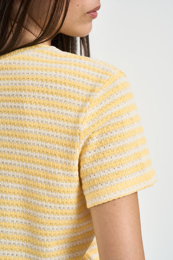 T-shirt donna a righe giallo e panna - 5