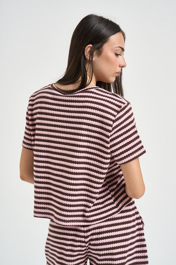 T-shirt donna a righe rosa e marrone - 3
