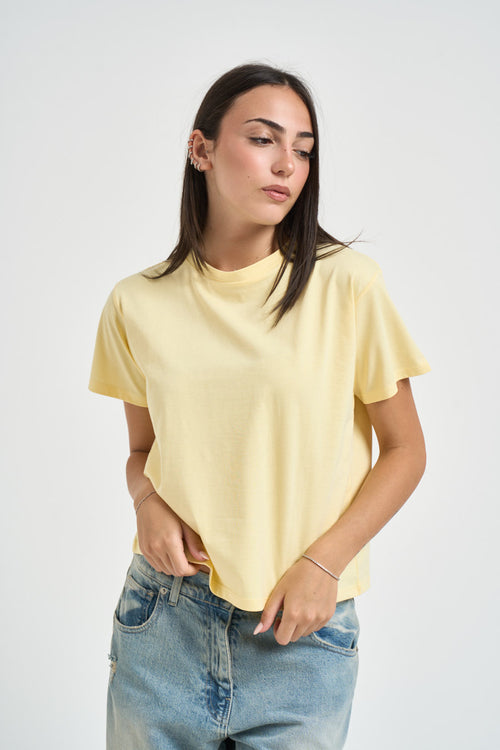 T-shirt donna a maniche corte giallo pastello - 1