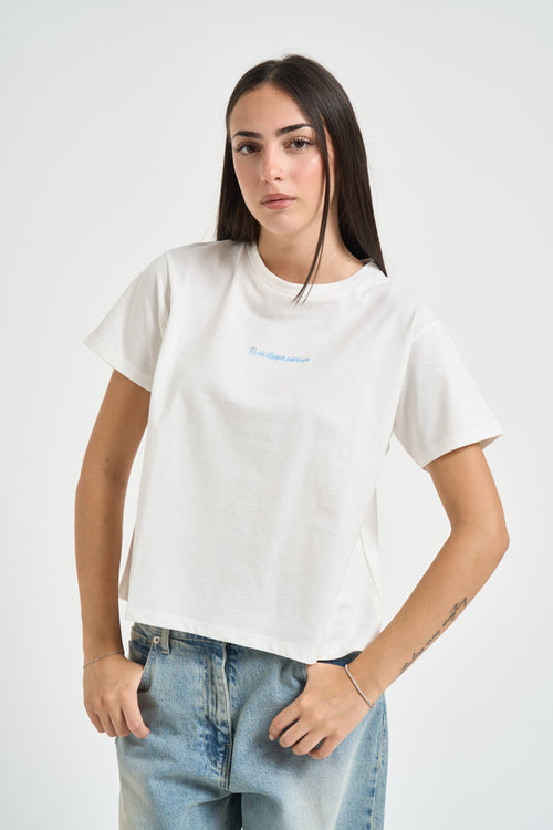 T-shirt donna con scritta bianca