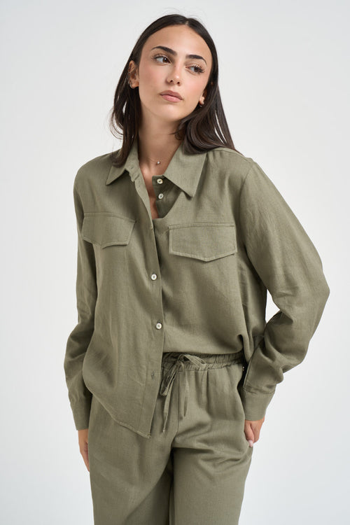 Camicia donna fluida verde militare - 2