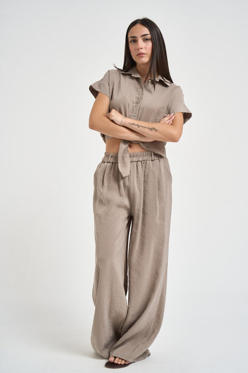 Camicia donna con nodo tortora