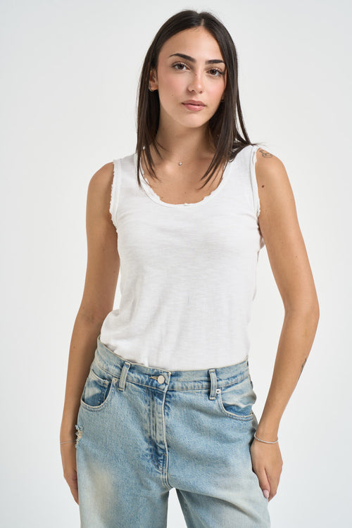 Top donna cuciture taglio vivo bianco
