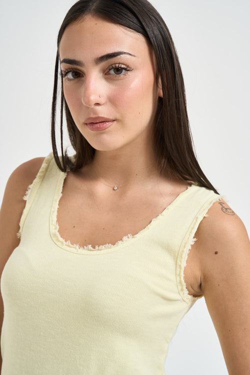 Top donna cuciture taglio vivo giallo - 2
