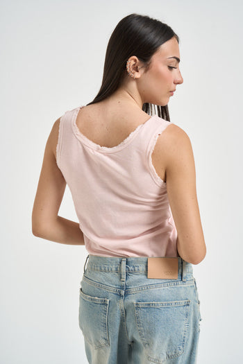 Top donna cuciture taglio vivo rosa cipria - 3