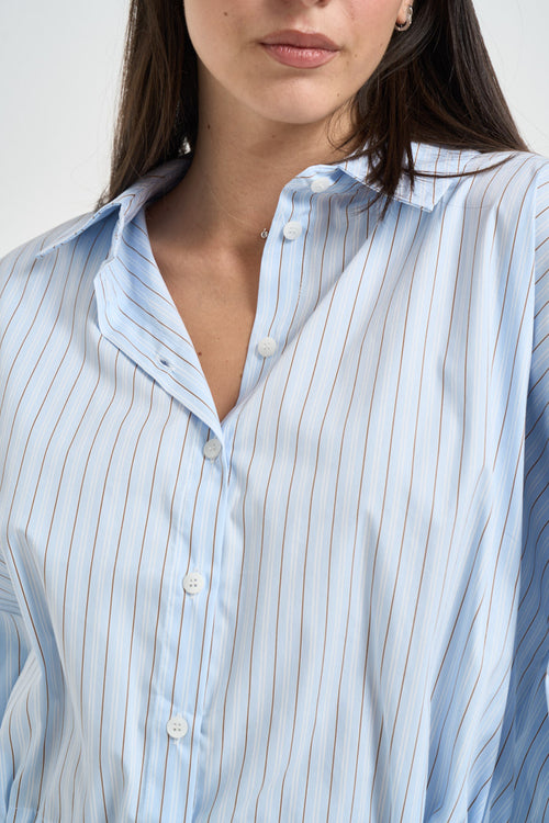 Camicia donna cropped a righe celesti - 2