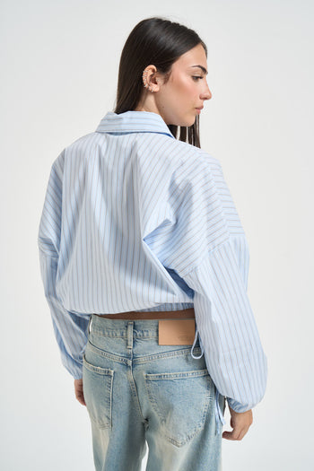 Camicia donna cropped a righe celesti - 3