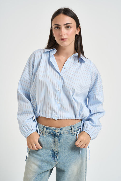 Camicia donna cropped a righe celesti - 1