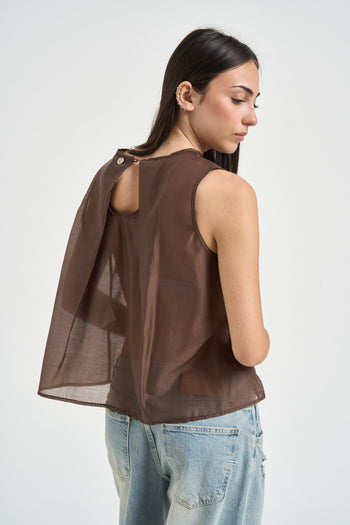 Blusa donna semitrasparente marrone - 3