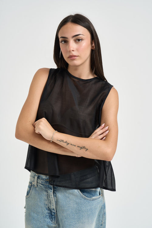 Blusa donna semitrasparente nera - 2