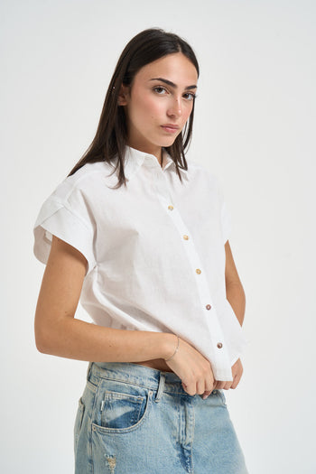 Camicia donna a maniche corte bianca - 3