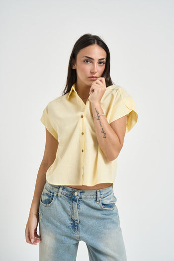 Camicia donna a maniche corte gialla - 3