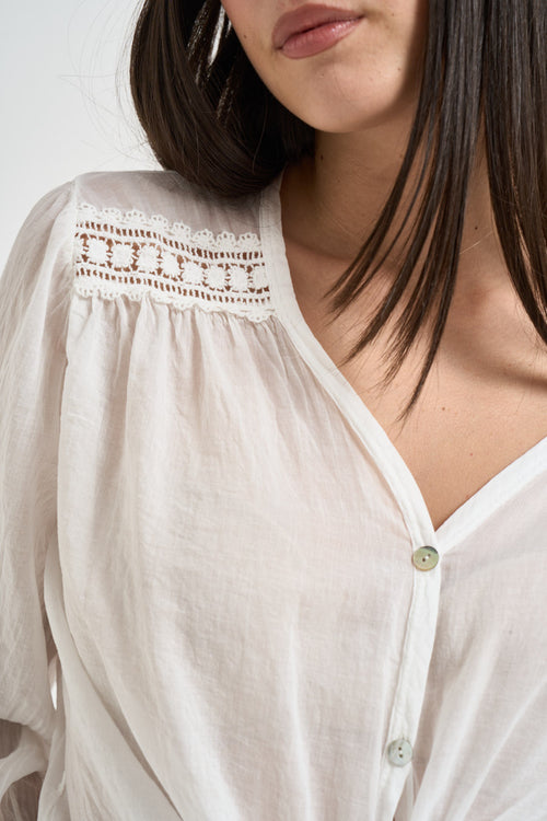 Camicia donna con ricami bianca - 2