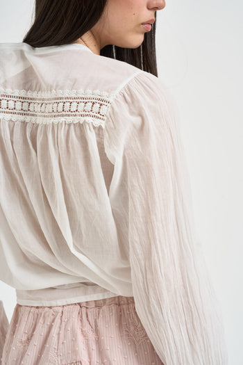 Camicia donna con ricami bianca - 4