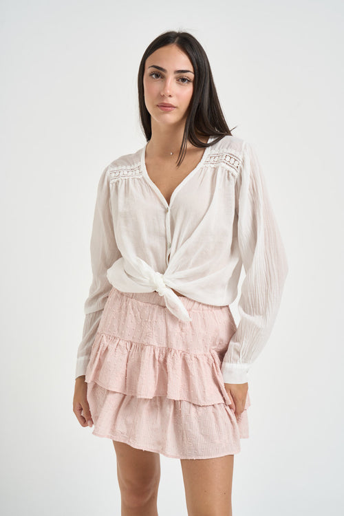 Camicia donna con ricami bianca