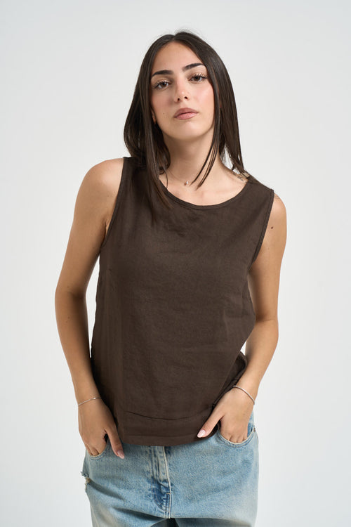 Top donna smanicato marrone
