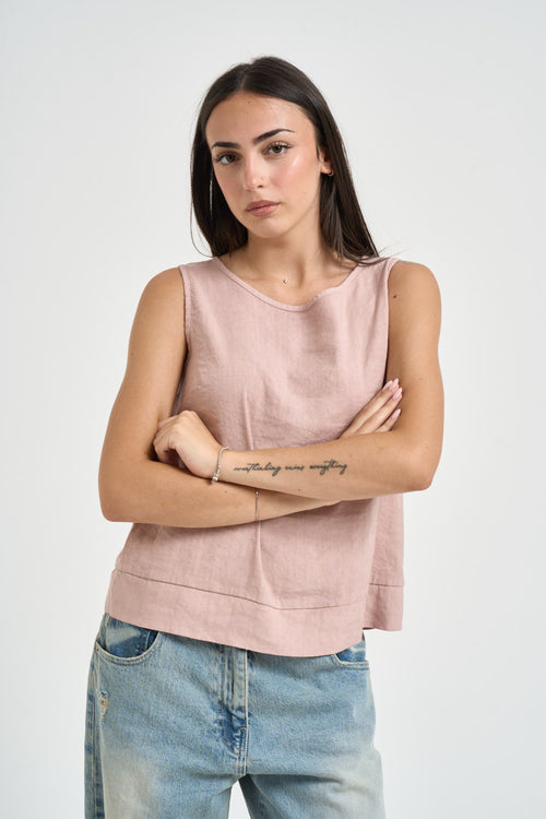 Top donna smanicato rosa cipria