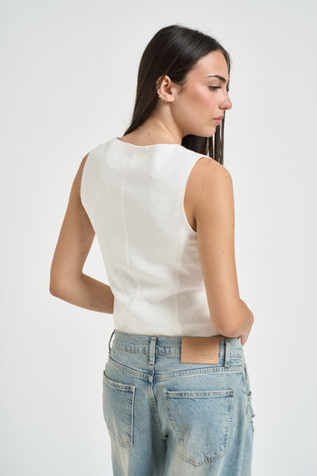 Gilet donna con bottoni bianco - 3