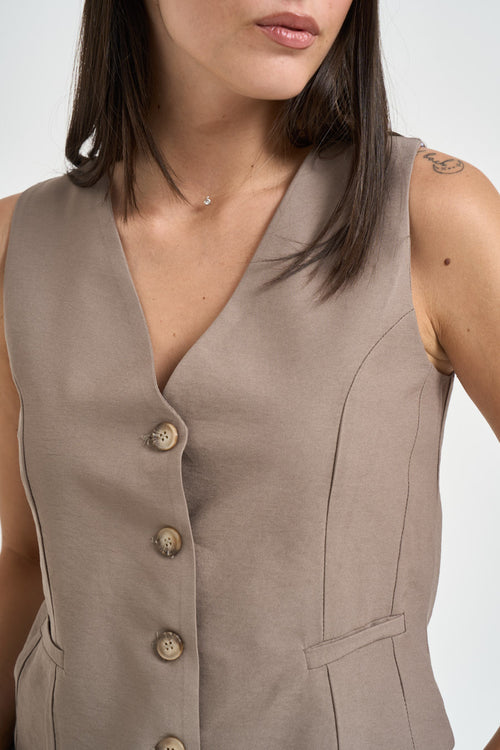 Gilet donna con bottoni tortora - 2