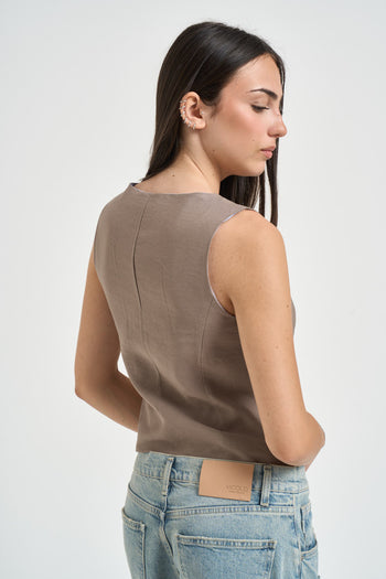 Gilet donna con bottoni tortora - 3