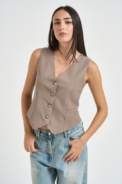 Gilet donna con bottoni tortora - 1