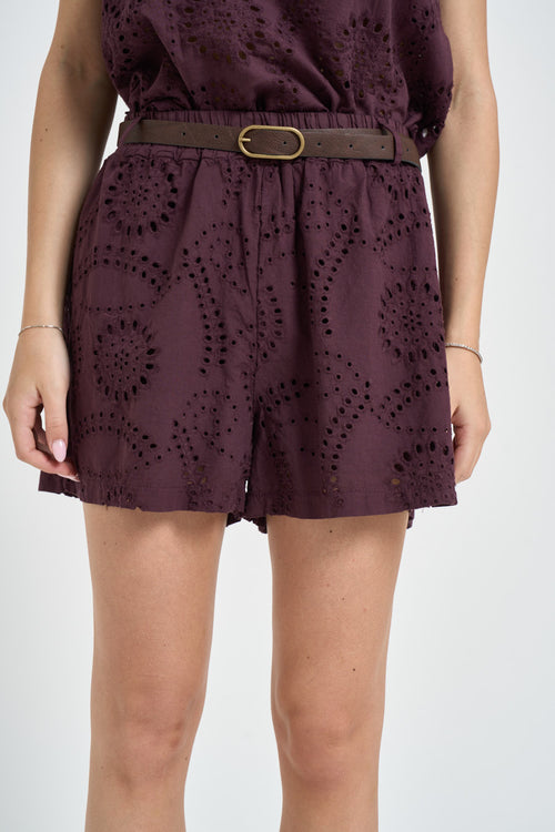 Shorts donna traforato vino - 1