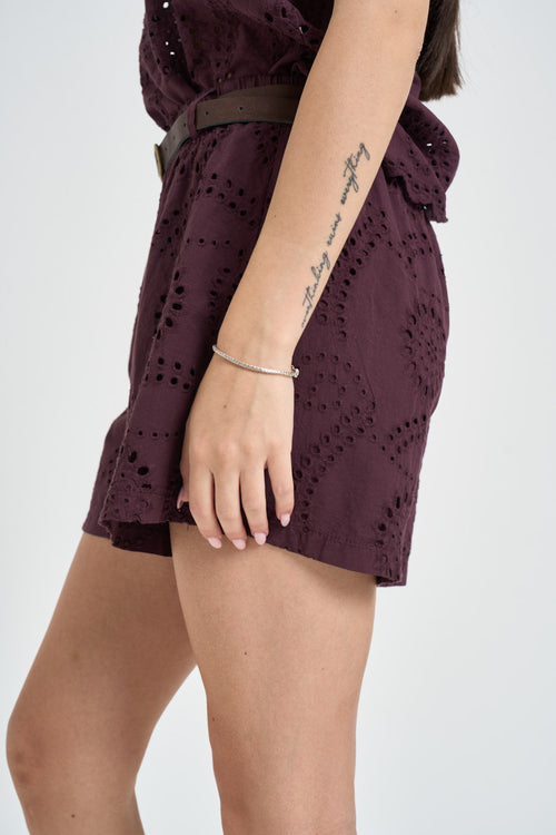Shorts donna traforato vino - 2