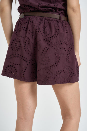 Shorts donna traforato vino - 3