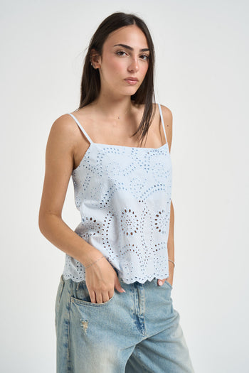 Top donna traforato celeste pastello - 3