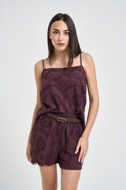 Top donna traforato vino