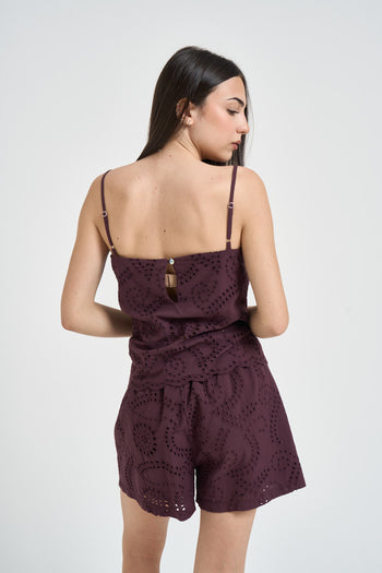 Top donna traforato vino - 3