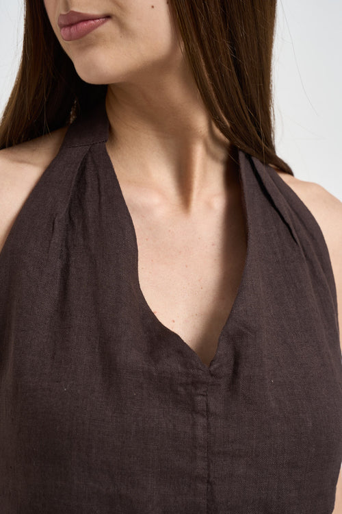 Top donna in lino marrone - 2