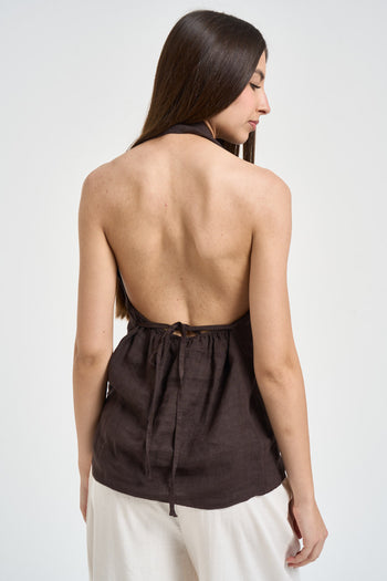 Top donna in lino marrone - 3