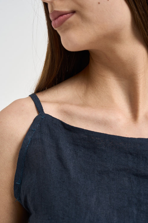 Top donna in lino blu navy - 2