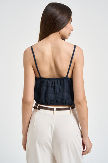 Top donna in lino blu navy - 3
