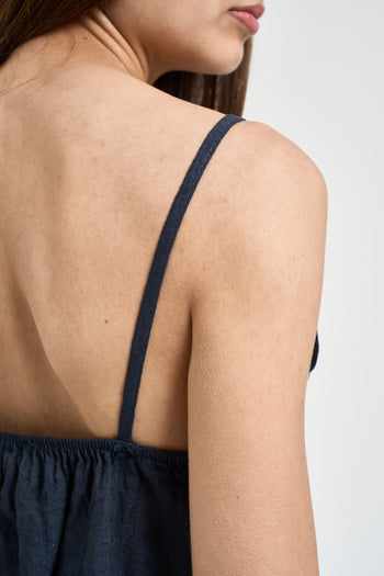 Top donna in lino blu navy - 4