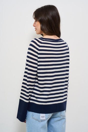 Maglia donna a righe blu e bianca - 3