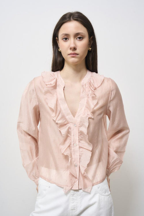 Camicia donna con volant rosa