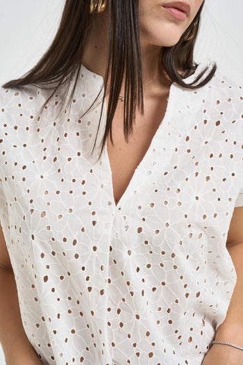 Blusa donna in sangallo bianca - 3