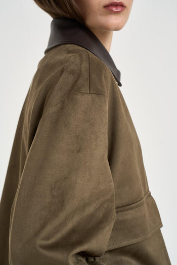 Giacca donna corta in suede verde - 5