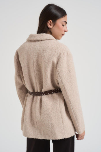 Giacca cappotto donna bouclé beige - 3