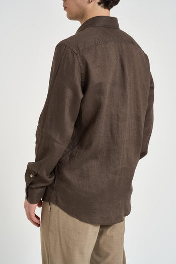 Camicia uomo in lino marrone - 4